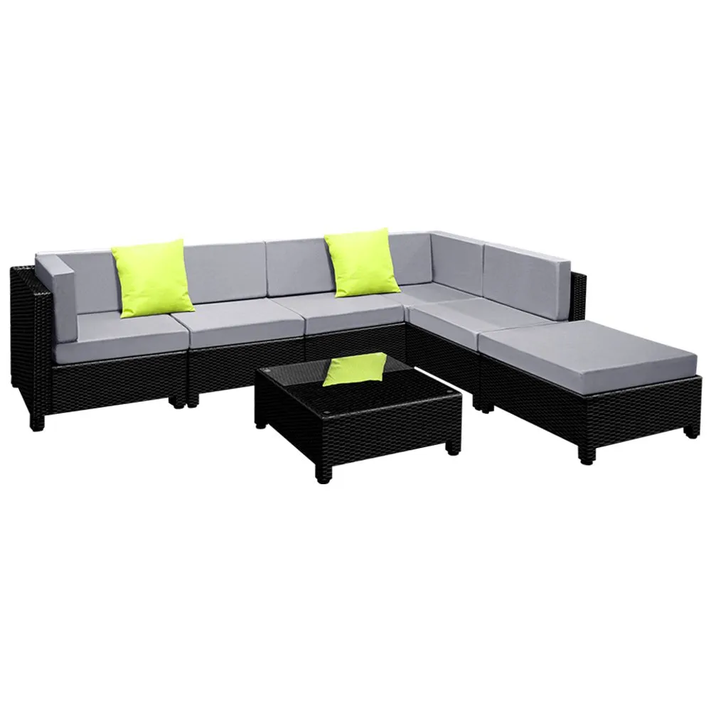 Bondi 6 Seat Corner Wicker Outdoor Lounge Set With Bonus Beige Cushion Covers