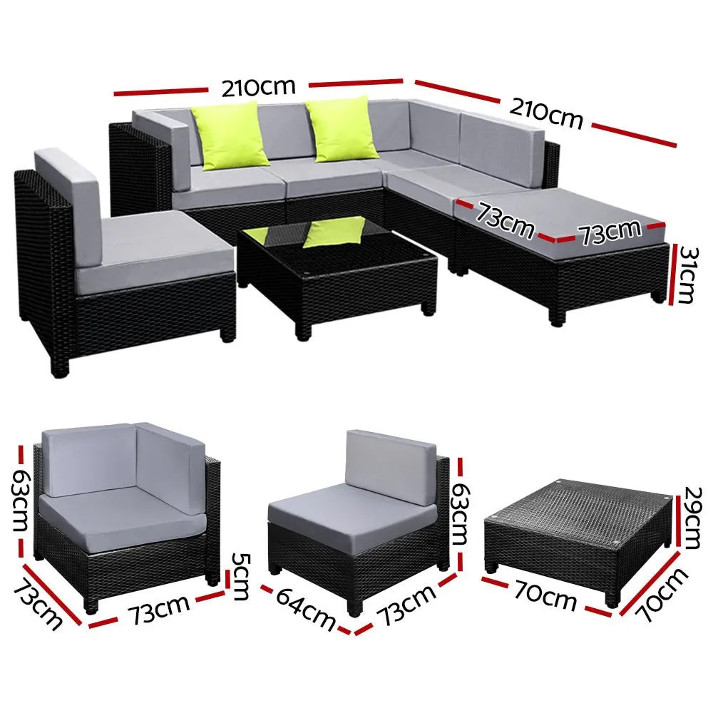 Bondi 6 Seat Corner Wicker Outdoor Lounge Set With Bonus Beige Cushion Covers