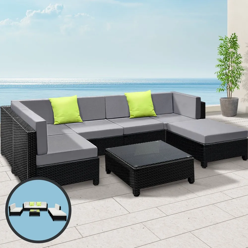 Bondi 6 Seat Corner Wicker Outdoor Lounge Set With Bonus Beige Cushion Covers