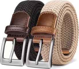 BULLIANT Belt for Men 2Pack,Mens Gift Stretch Braided Web Belt Elastic for Casual Golf Jeans,1 3/8"
