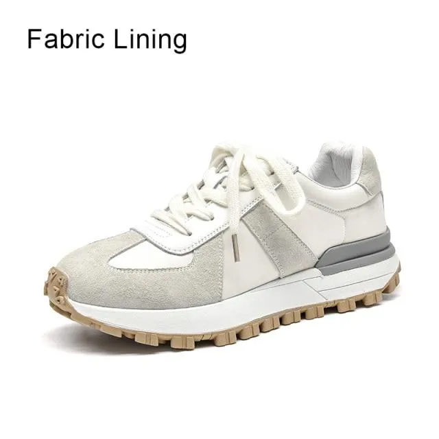 Casual Sneakers Women Suede Leather Patchwork Mixed Colors Lace-Up Round Toe Platform Shoes Lady Flats Handmade 29121