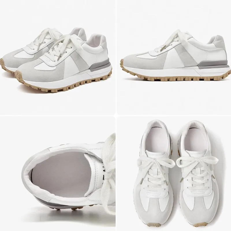 Casual Sneakers Women Suede Leather Patchwork Mixed Colors Lace-Up Round Toe Platform Shoes Lady Flats Handmade 29121