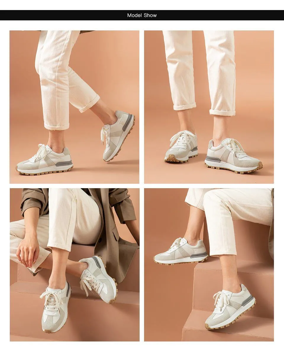 Casual Sneakers Women Suede Leather Patchwork Mixed Colors Lace-Up Round Toe Platform Shoes Lady Flats Handmade 29121