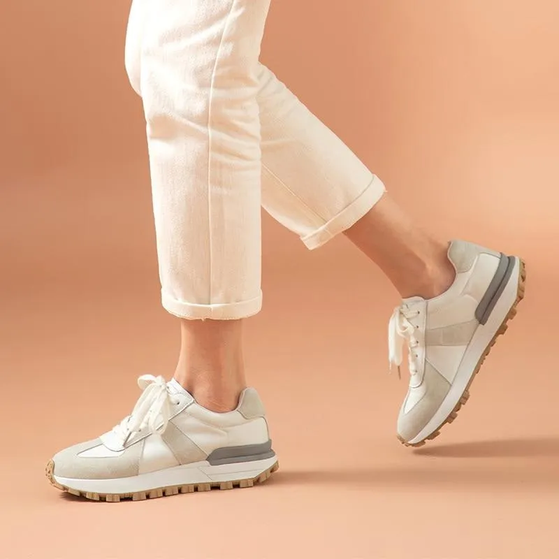 Casual Sneakers Women Suede Leather Patchwork Mixed Colors Lace-Up Round Toe Platform Shoes Lady Flats Handmade 29121