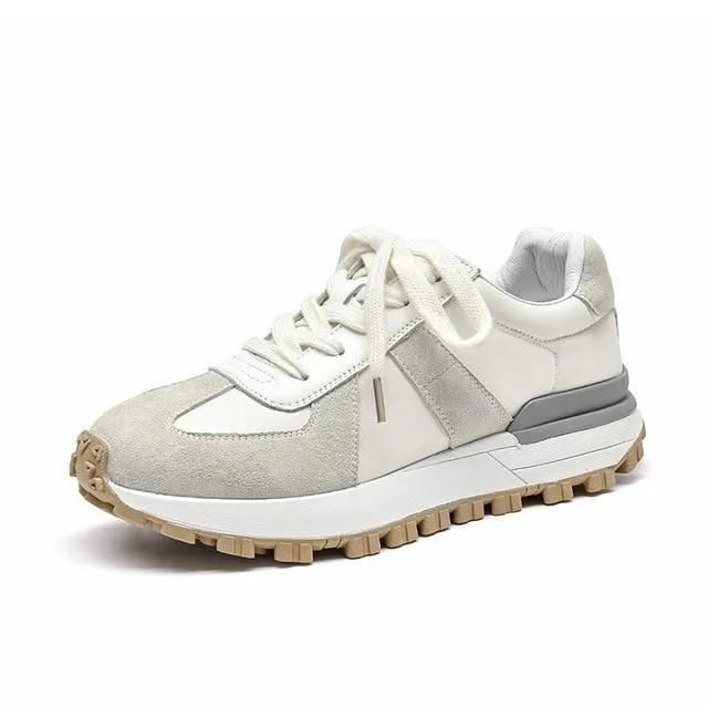 Casual Sneakers Women Suede Leather Patchwork Mixed Colors Lace-Up Round Toe Platform Shoes Lady Flats Handmade 29121