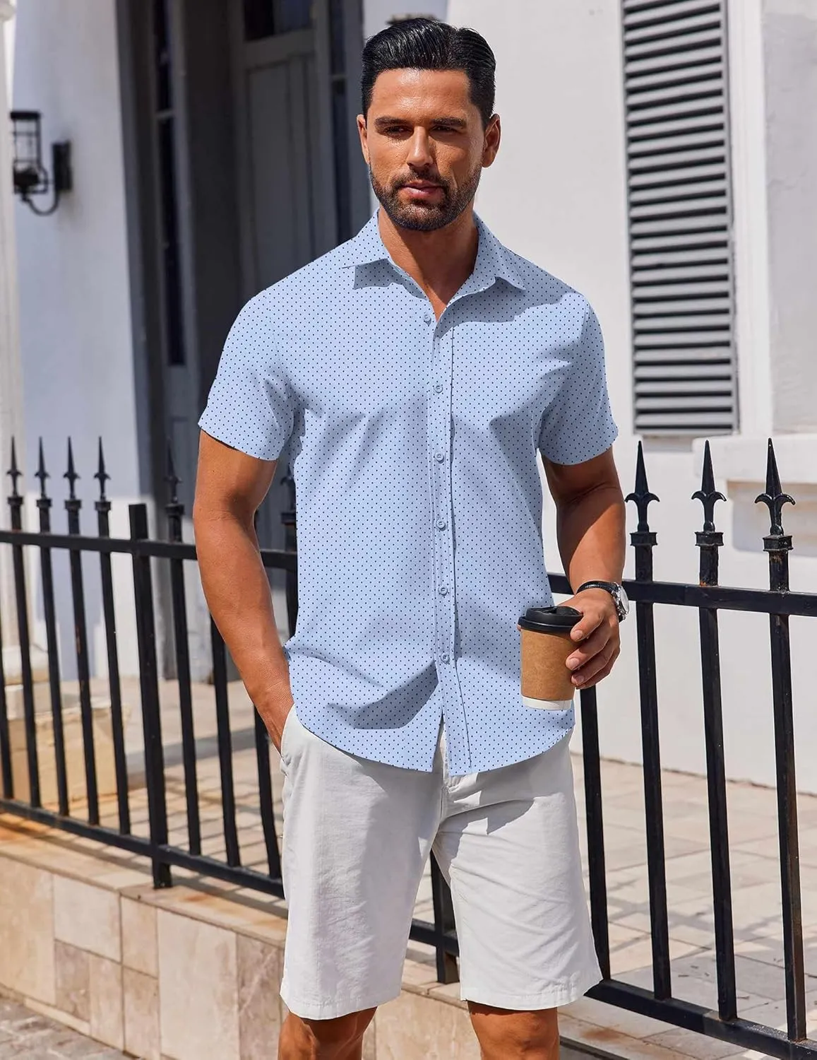 COOFANDY Men's Button Down Shirt Short Sleeve Casual Shirt for Men Summer Business Casual Dress Shirt
