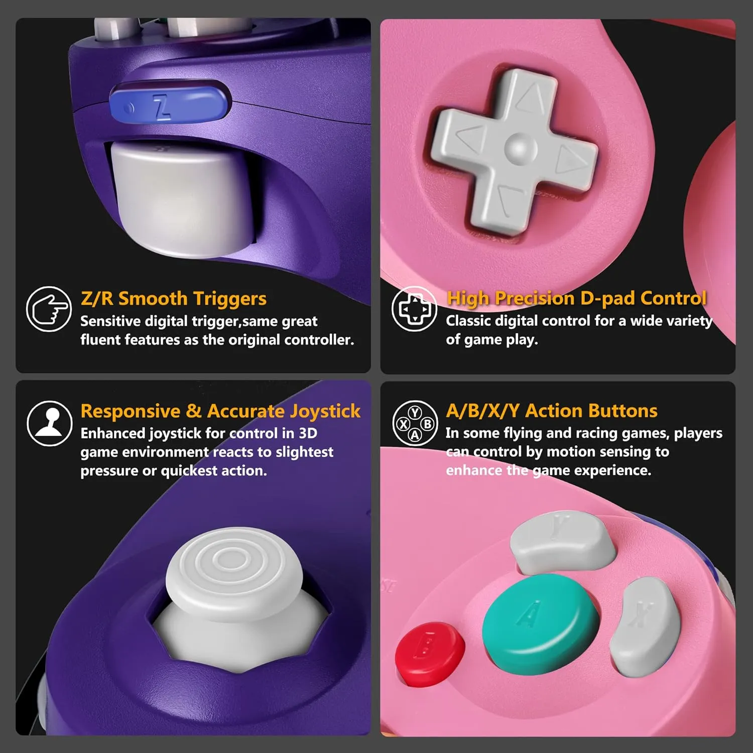 FIOTOK Gamecube Controller, Classic Wired Controller for Wii Nintendo Gamecube (Purple)