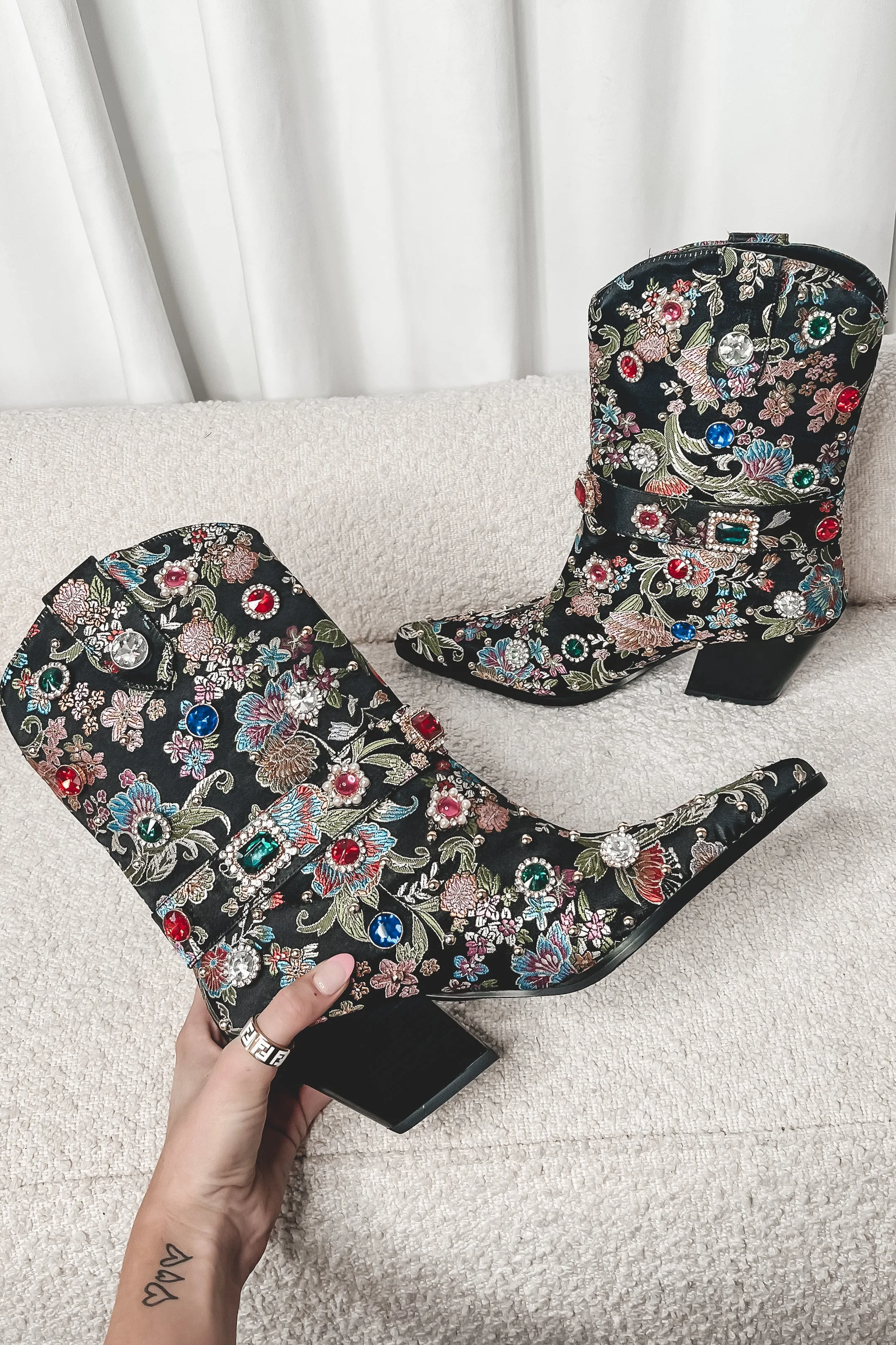 Flower Girly Beaded Ankle Boots
