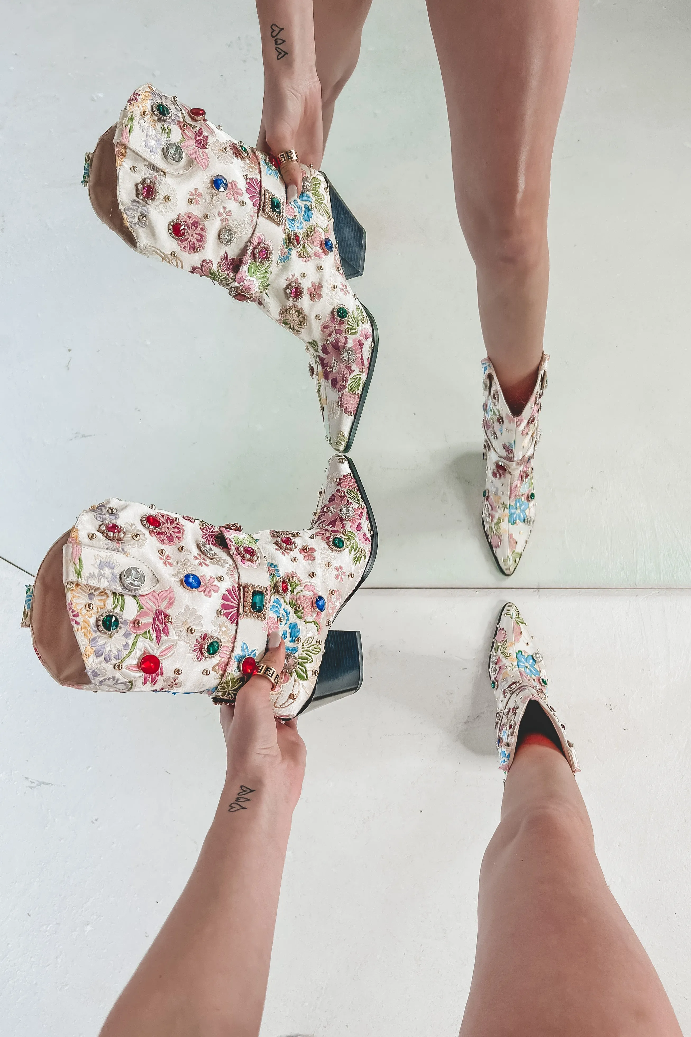 Flower Girly Beaded Ankle Boots