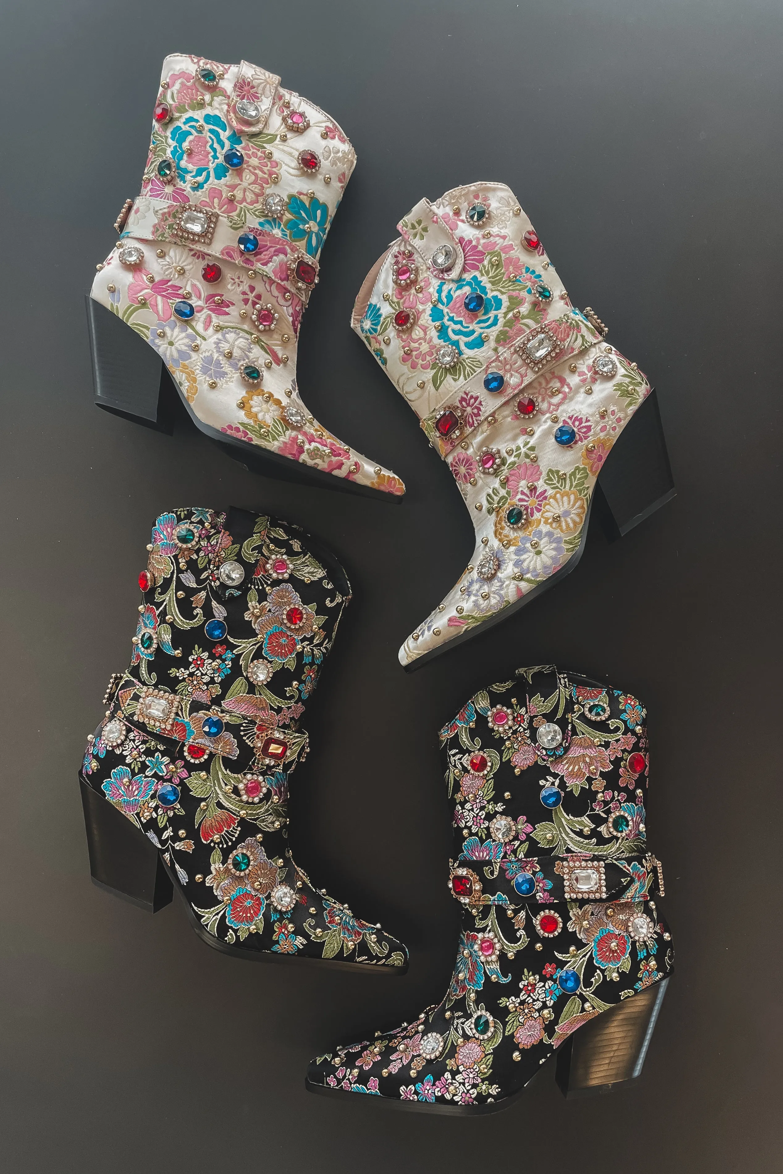 Flower Girly Beaded Ankle Boots