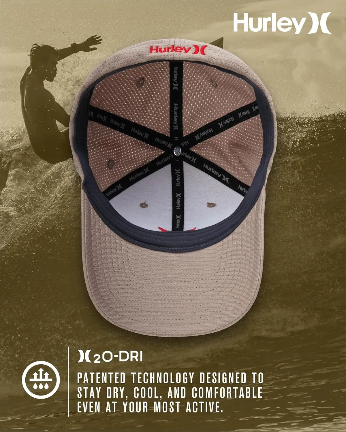Hurley Men's Baseball Cap ?C Lightweight Curved Bill H2O Dri Fitted Caps for Men