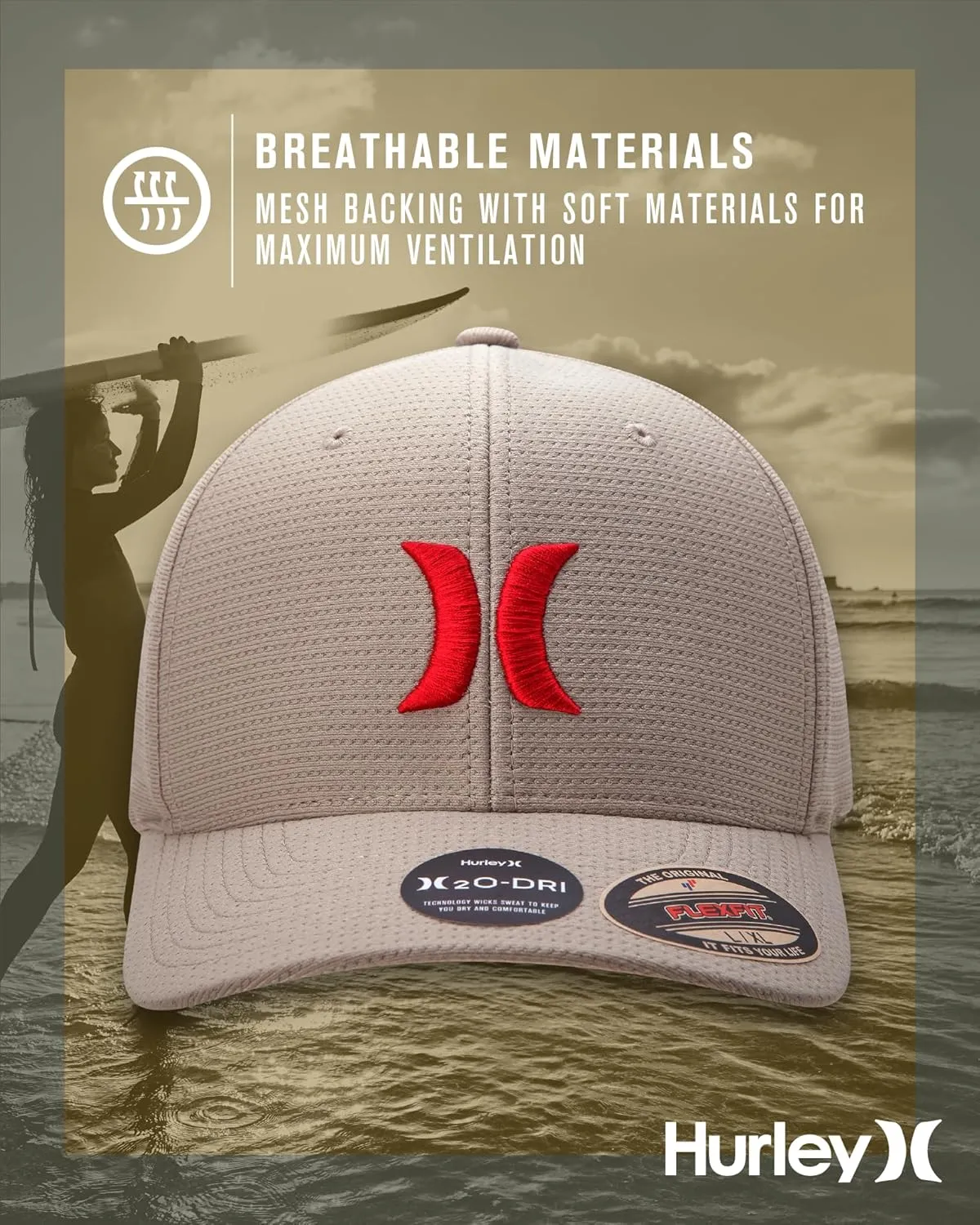 Hurley Men's Baseball Cap ?C Lightweight Curved Bill H2O Dri Fitted Caps for Men