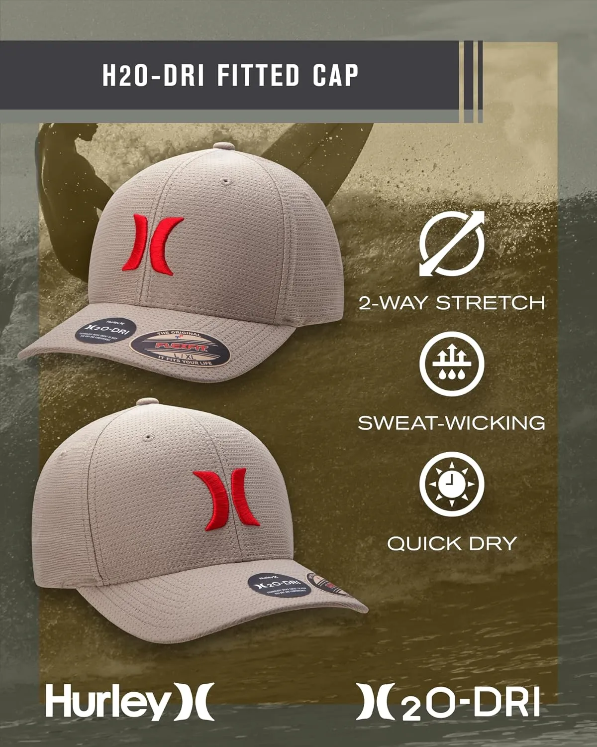 Hurley Men's Baseball Cap ?C Lightweight Curved Bill H2O Dri Fitted Caps for Men