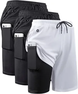 JWJ Men's 2 in 1 Workout Running Shorts 7 Inch Lightweight Athletic Gym Shorts with Compression Liner