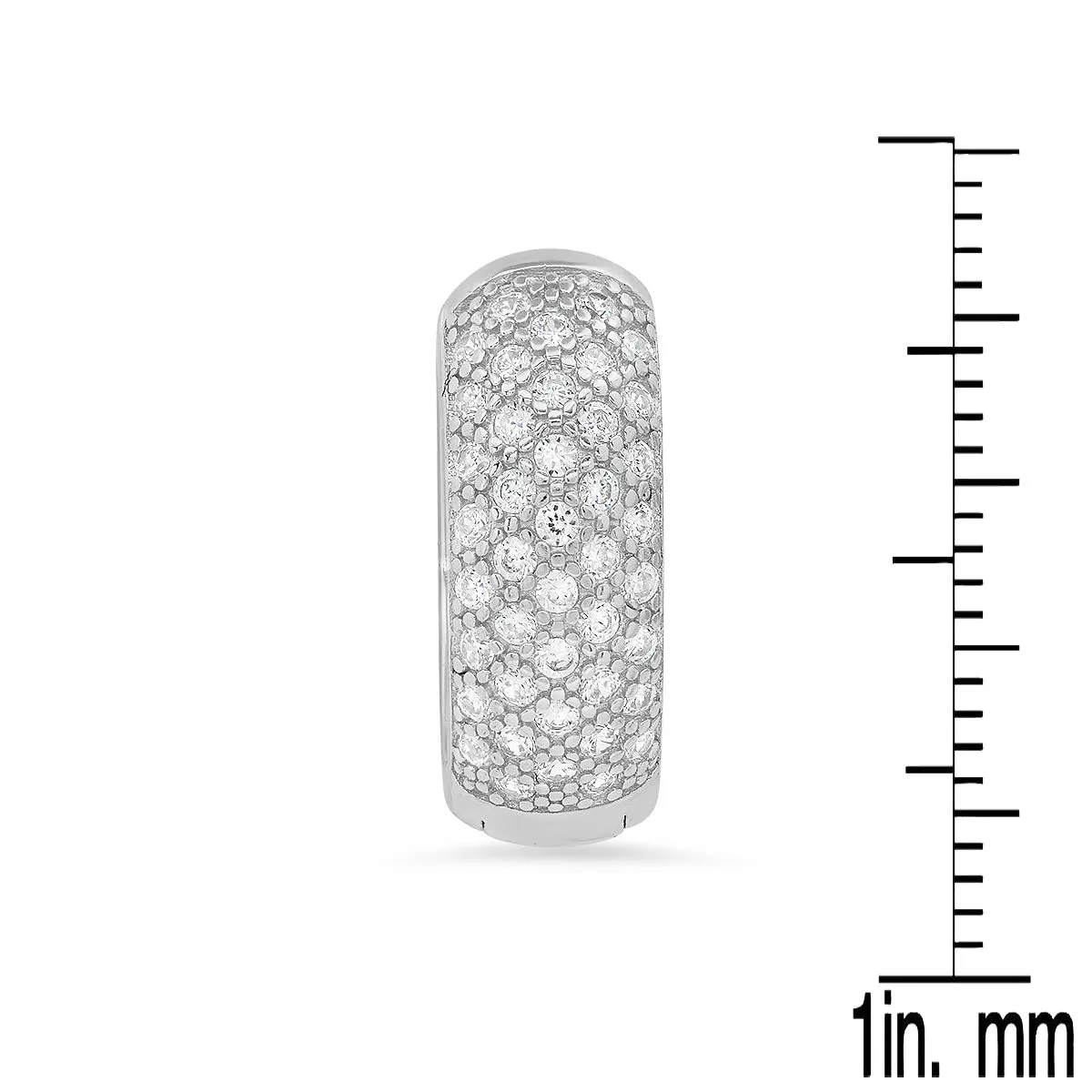 Ladies Sterling Silver and Simulated Diamonds Round Huggie Earrings