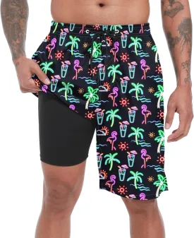 Mens Swim Trunks with Compression Liner 9" Board Shorts 2 in 1 Quick Dry Beach Swimwear Bathing Suits for Men