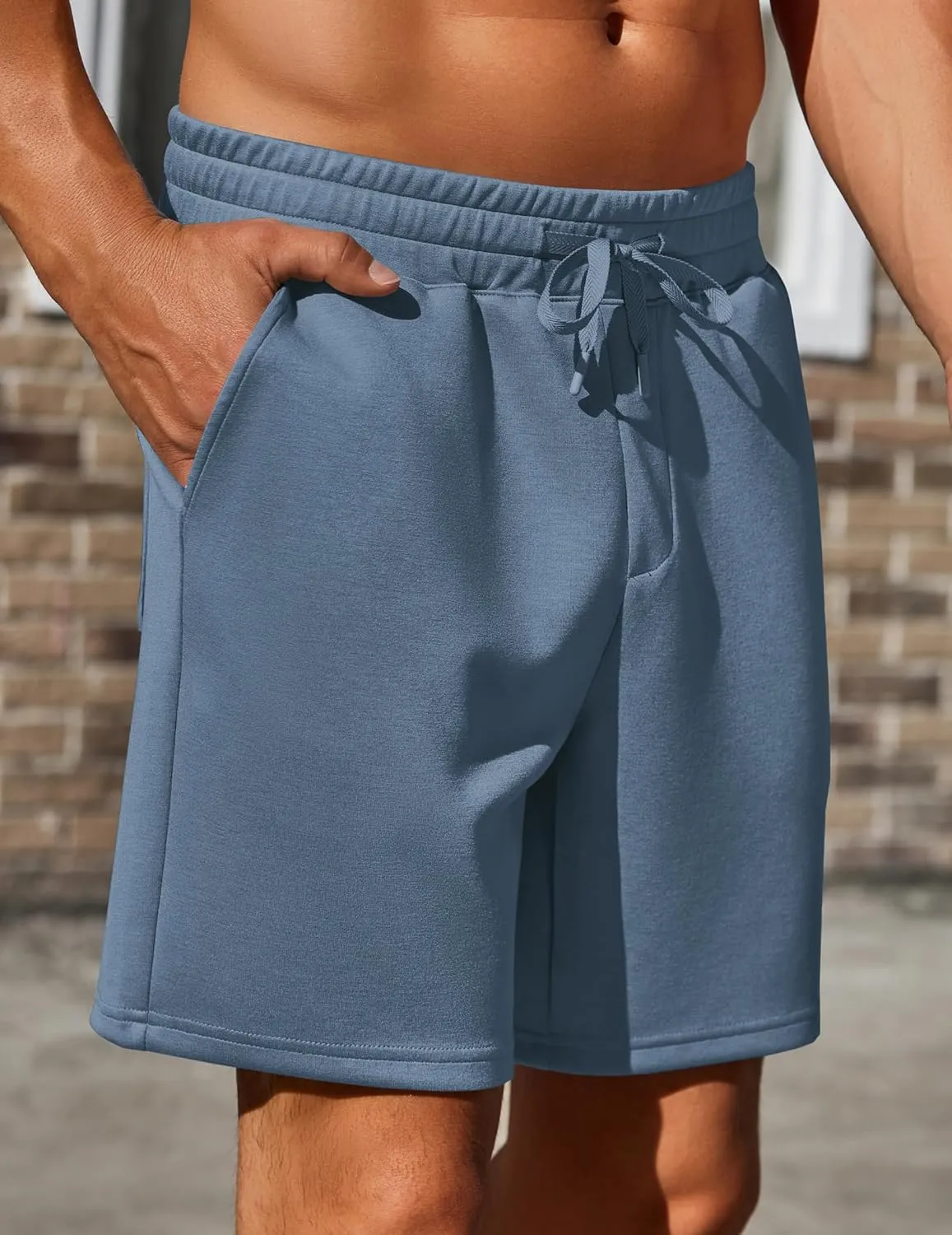 PINSPARK Mens Lounge Sweat Shorts, 7" Casual Elastic Waist Gym Workout Shorts with Drawstring