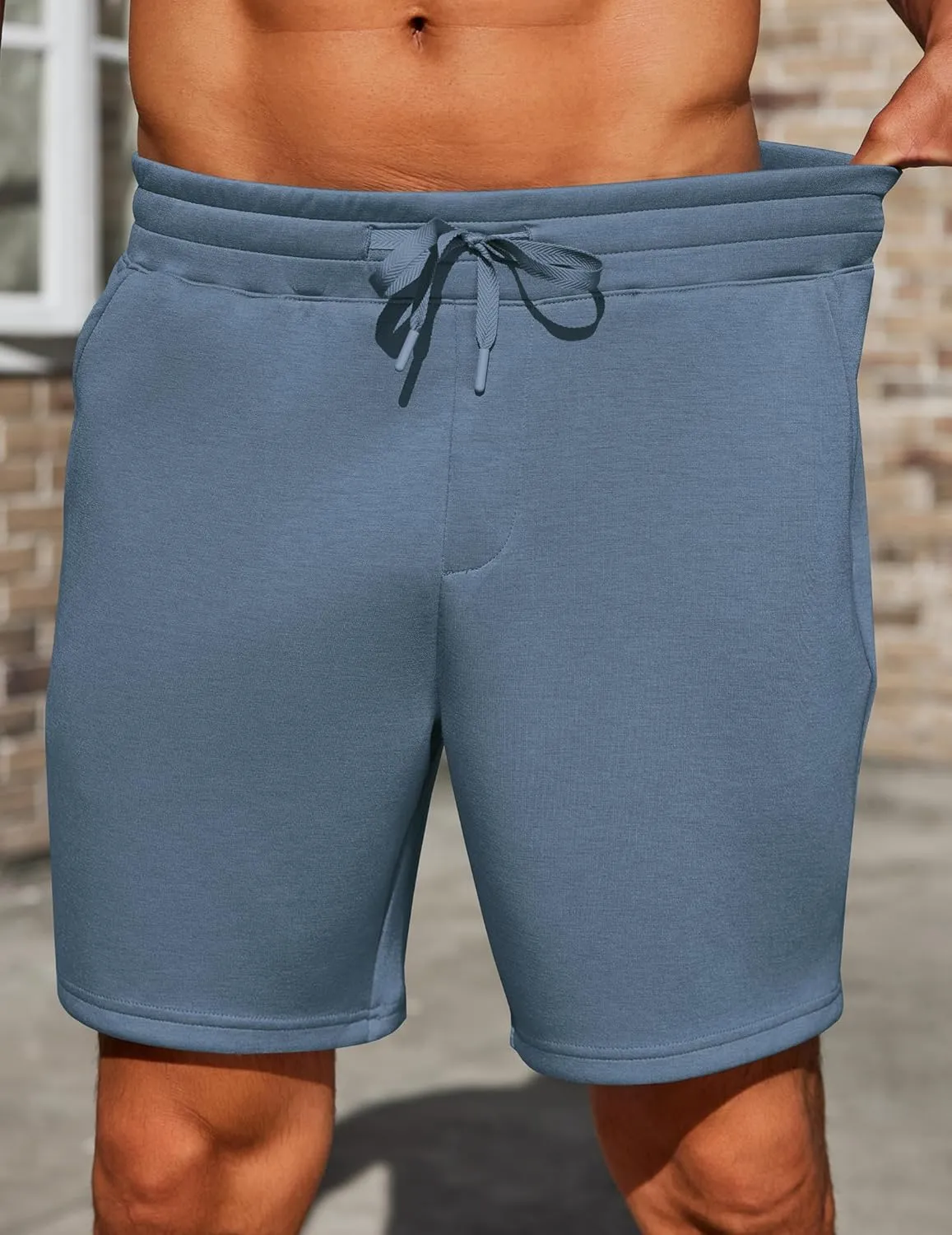 PINSPARK Mens Lounge Sweat Shorts, 7" Casual Elastic Waist Gym Workout Shorts with Drawstring