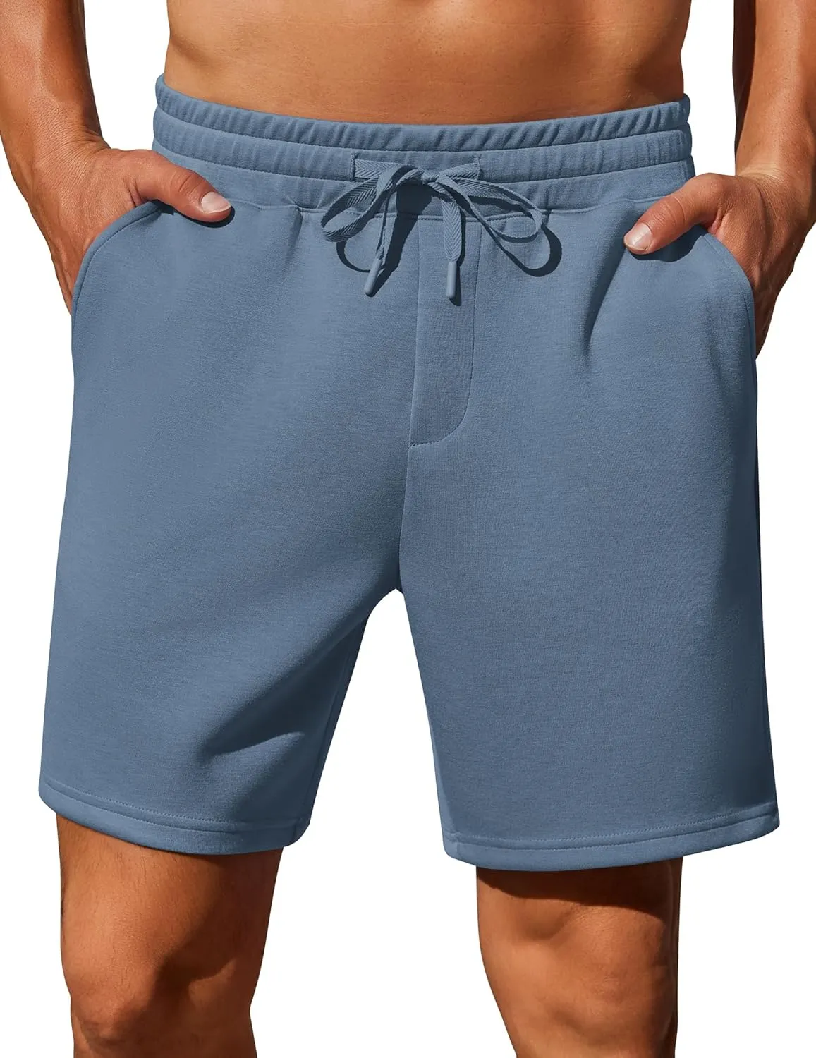 PINSPARK Mens Lounge Sweat Shorts, 7" Casual Elastic Waist Gym Workout Shorts with Drawstring