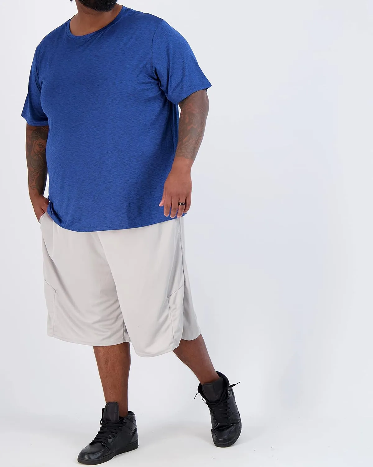 Real Essentials 3 Pack: Men??s Big & Tall Tech Stretch Long-Sleeve & Short-Sleeve Dry-Fit T-Shirt (3XT-5XT)