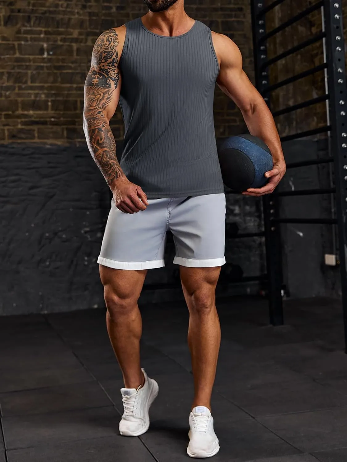 Runcati Men's Ribbed Tank Tops Knit Sleeveless Workout T Shirt Muscle Gym Fitness Tee