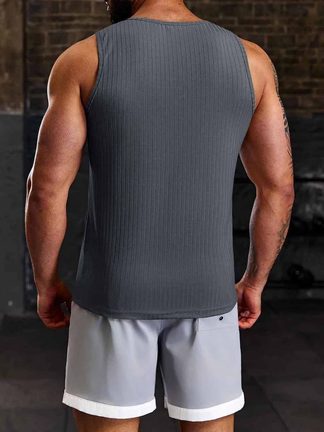Runcati Men's Ribbed Tank Tops Knit Sleeveless Workout T Shirt Muscle Gym Fitness Tee