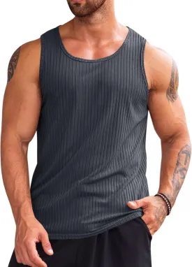 Runcati Men's Ribbed Tank Tops Knit Sleeveless Workout T Shirt Muscle Gym Fitness Tee