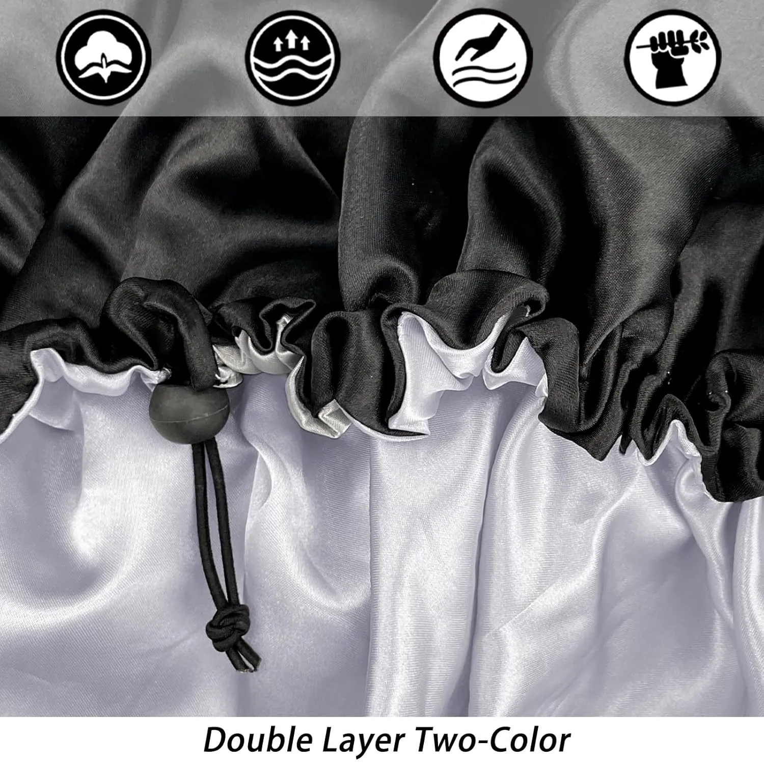 Satin Silk Bonnet for Curly Hair Bonnet Braid Bonnet for Sleeping Bonnets for Women Large Double-Layer Adjustable Black