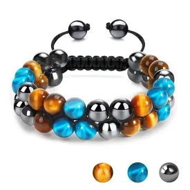 Tiger Eye Bracelet, MIDON Triple Protection Bracelet for Men Women, Handmade Tiger Eye Beads Hematite and Black Obsidian Jewelry Natural Stone Healing Energy Crystal Bracelets