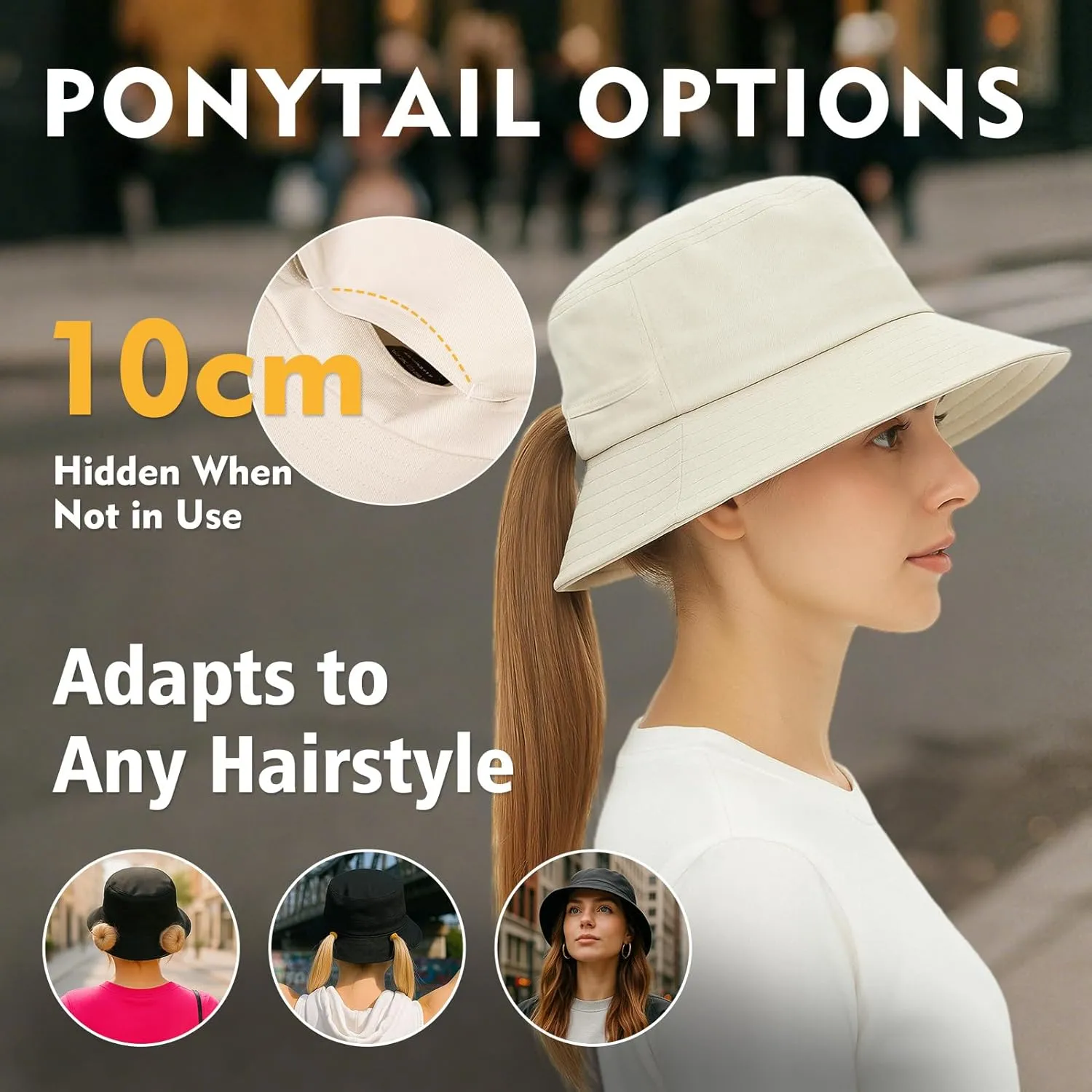 TOP-EX Ponytail S M L XL UPF50  Sun UV Protection Packable Bucket Hats for Women Hiking Fishing