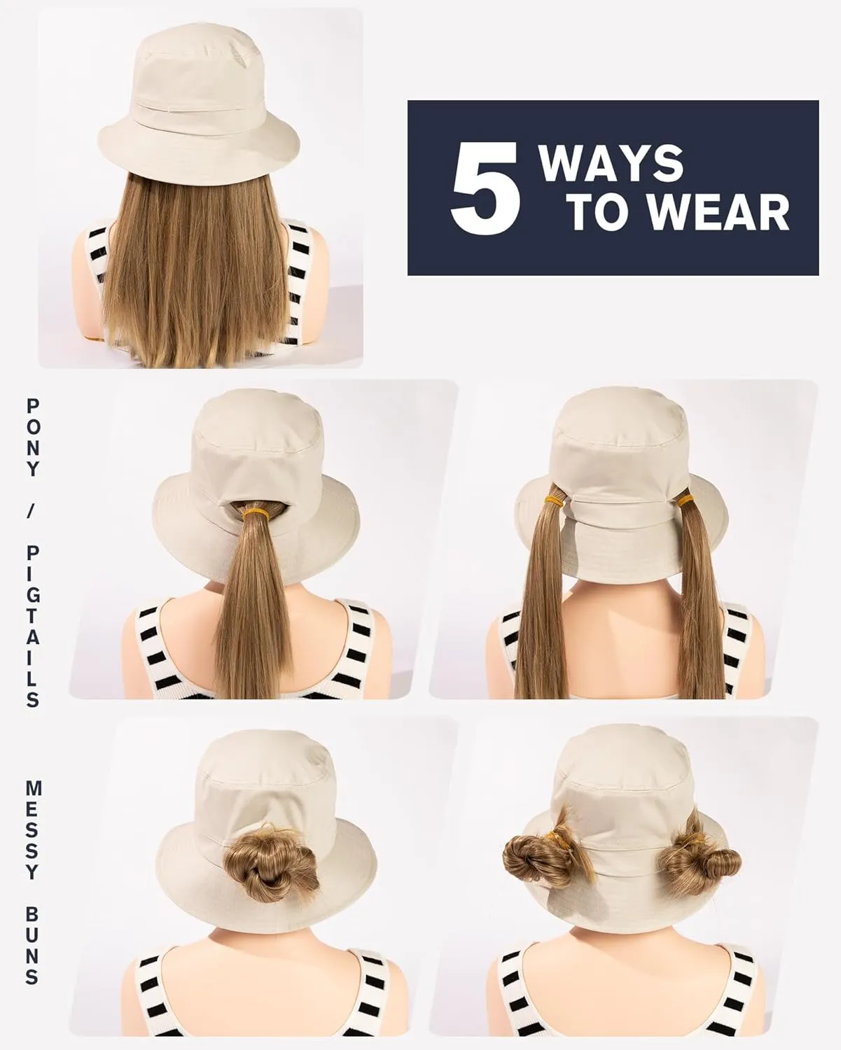 TOP-EX Ponytail S M L XL UPF50  Sun UV Protection Packable Bucket Hats for Women Hiking Fishing