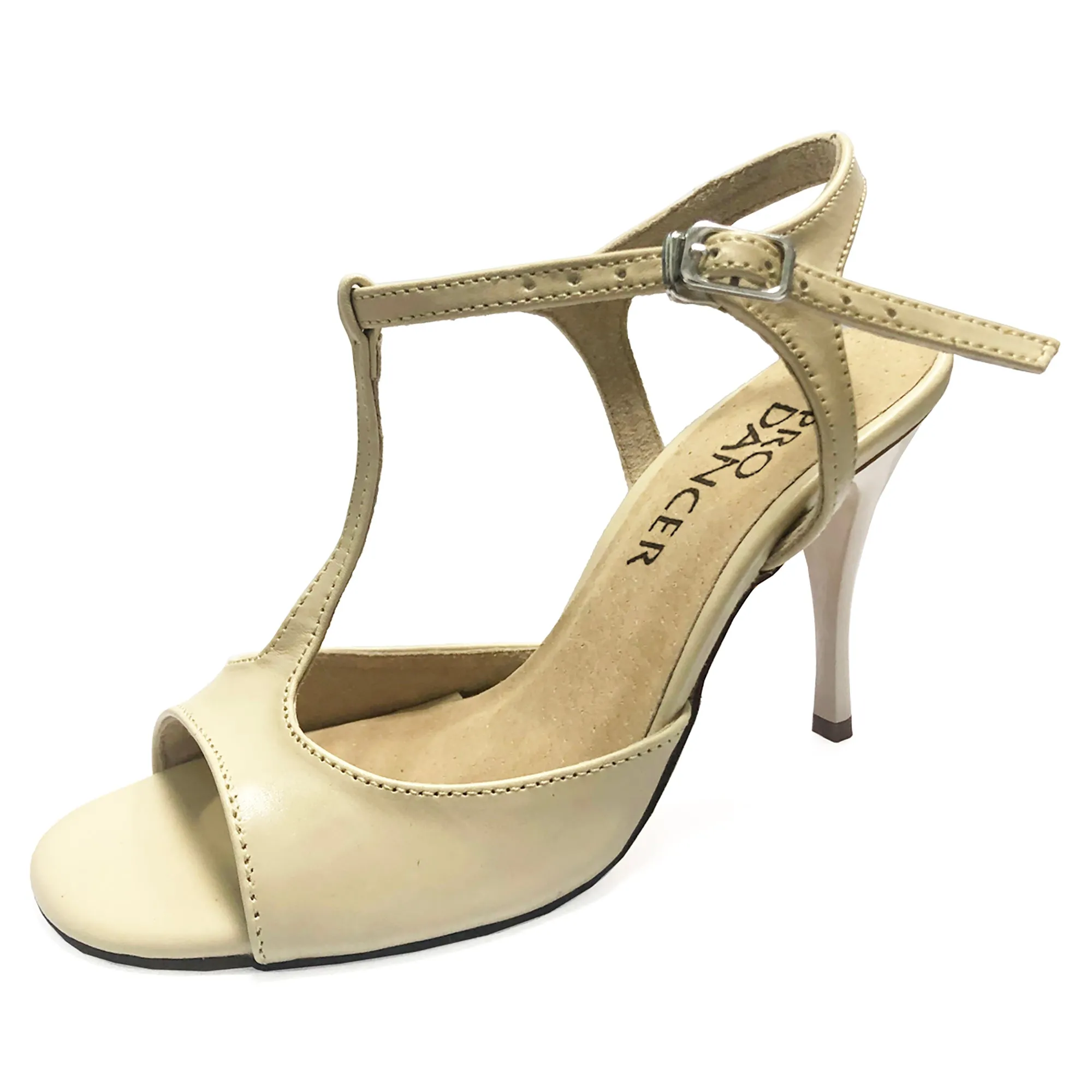 High-Heeled Argentine Tango Dance Shoes for Women with Leather Sole in Nude Color