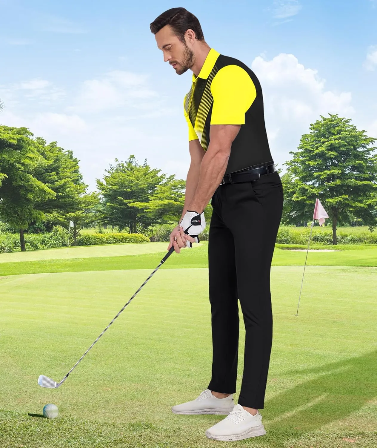 ZITY Men's Golf Shirts Short Sleeve Moisture Wicking Performance Print Patterns Casual Collared Golf Polo Shirt for Men